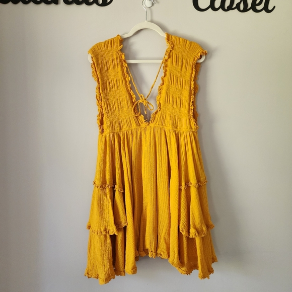 Free People Antoniette Boho Mini Dress in Marigold Glow Size Large - Picture 8 of 12
